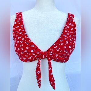 Hollister Tie-Front Scoop Bikini Top - Red & White Floral - Size M - Padded